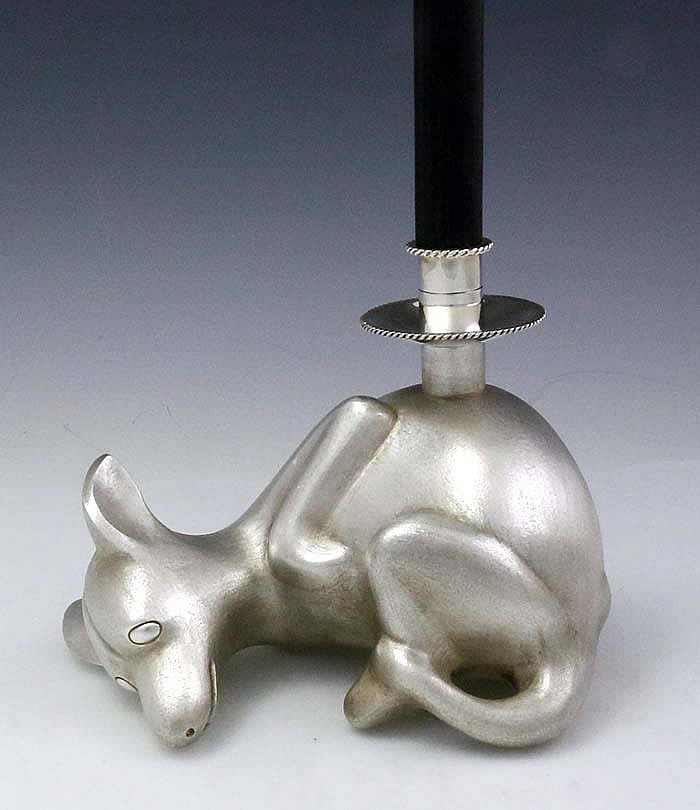 sterling silver modernist candle holder dog form